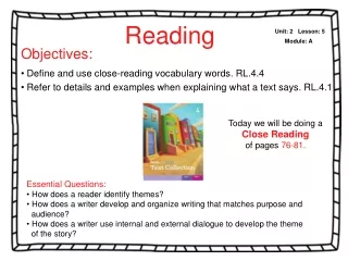 Objectives:  Define and use close-reading vocabulary words. RL.4.4