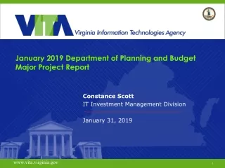 January 2019 Department of Planning and Budget Major Project Report