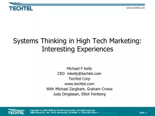 Systems Thinking in High Tech Marketing: Interesting Experiences