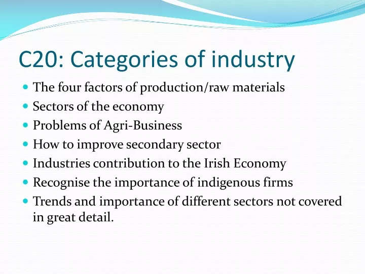 c20 categories of industry