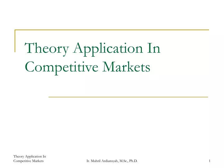 theory application in competitive markets
