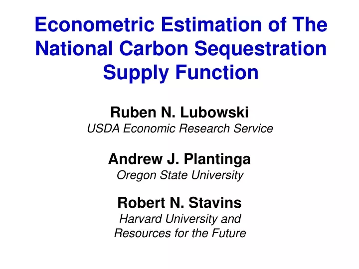 econometric estimation of the national carbon sequestration supply function