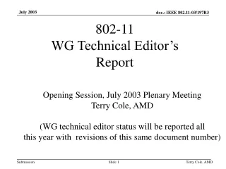 802-11  WG Technical Editor’s  Report