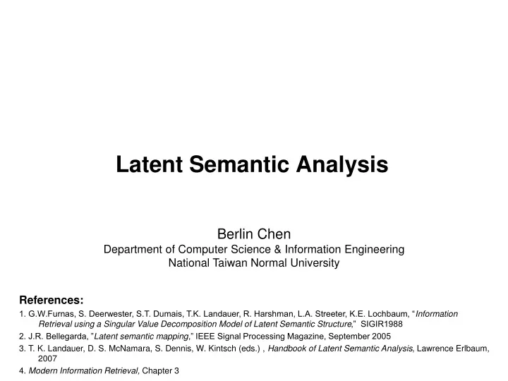 latent semantic analysis