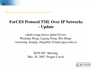 ForCES Protocol TML Over IP Networks - Update
