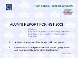 ALUMNI REPORT FOR HST 2003