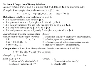Section 4.1 Properties of Binary Relations