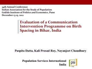 Evaluation of a Communication Intervention Programme on Birth Spacing in Bihar, India