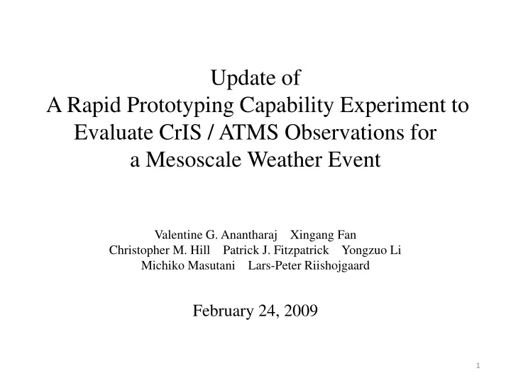 update of a rapid prototyping capability