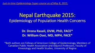 Nepal Earthquake 2015:  Epidemiology of Population Health Concerns