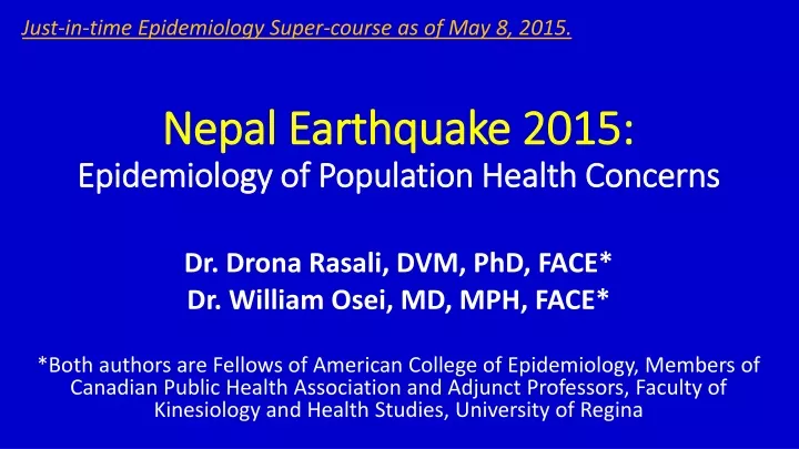 nepal earthquake 2015 epidemiology of population health concerns