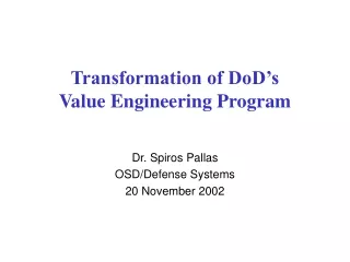 Transformation of DoD’s Value Engineering Program
