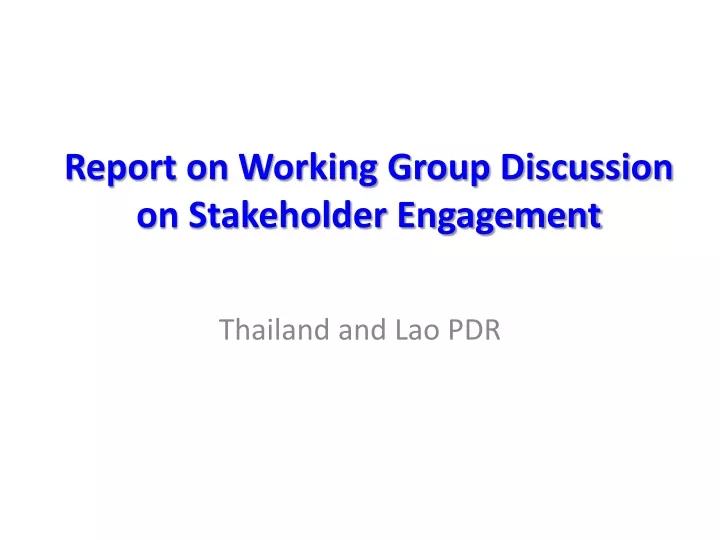 report on working group discussion on stakeholder engagement