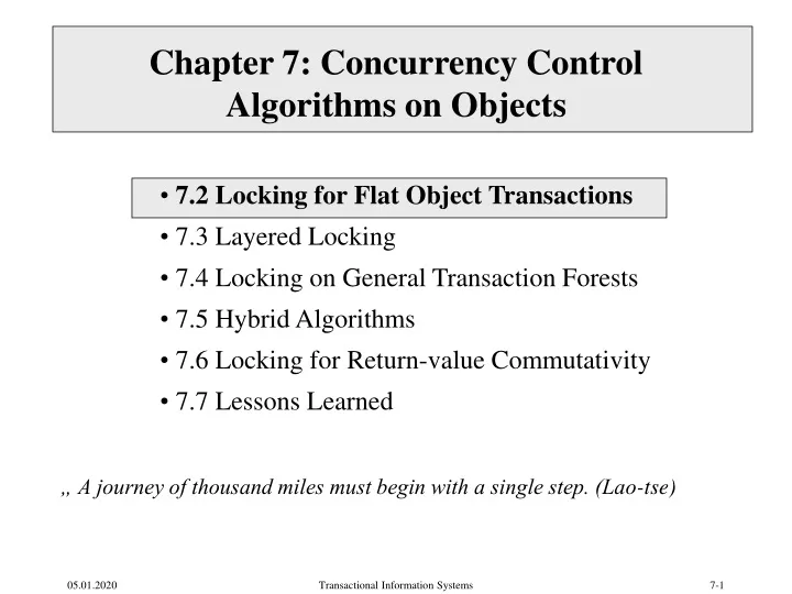 chapter 7 concurrency control algorithms on objects
