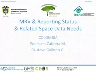 MRV &amp; Reporting Status &amp; Related Space Data Needs