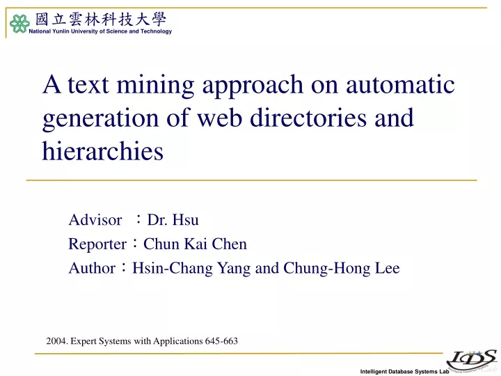a text mining approach on automatic generation of web directories and hierarchies