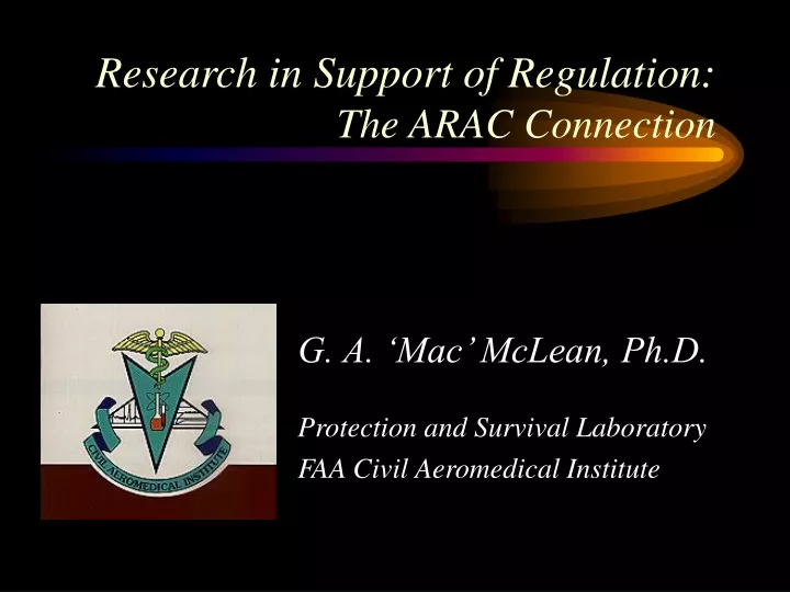 g a mac mclean ph d protection and survival laboratory faa civil aeromedical institute