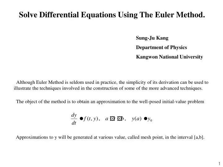solve differential equations using the euler