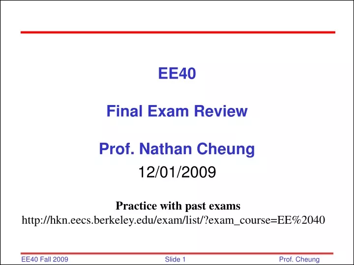 ee40 final exam review prof nathan cheung