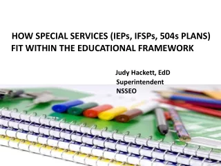H HOW SPECIAL SERVICES (IEPs, IFSPs, 504s PLANS)     FIT WITHIN THE EDUCATIONAL FRAMEWORK