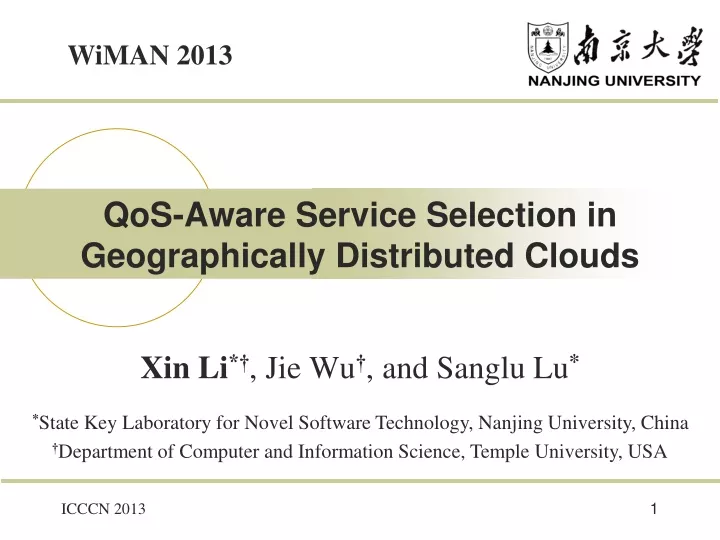 qos aware service selection in geographically distributed clouds