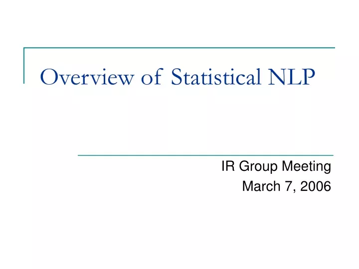 overview of statistical nlp