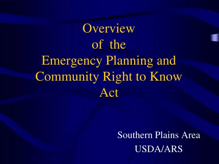 overview of the emergency planning and community right to know act