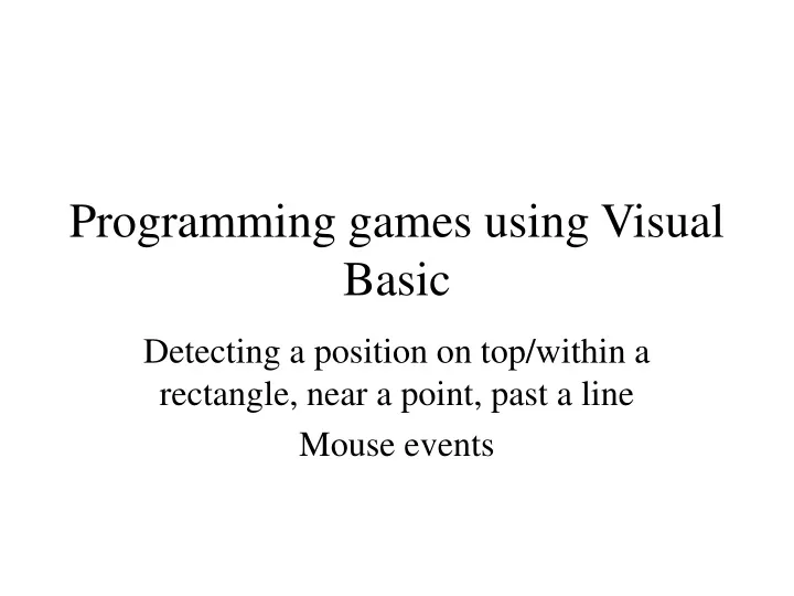 programming games using visual basic