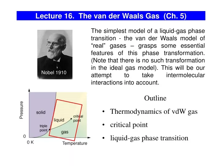 lecture 16 the van der waals gas ch 5