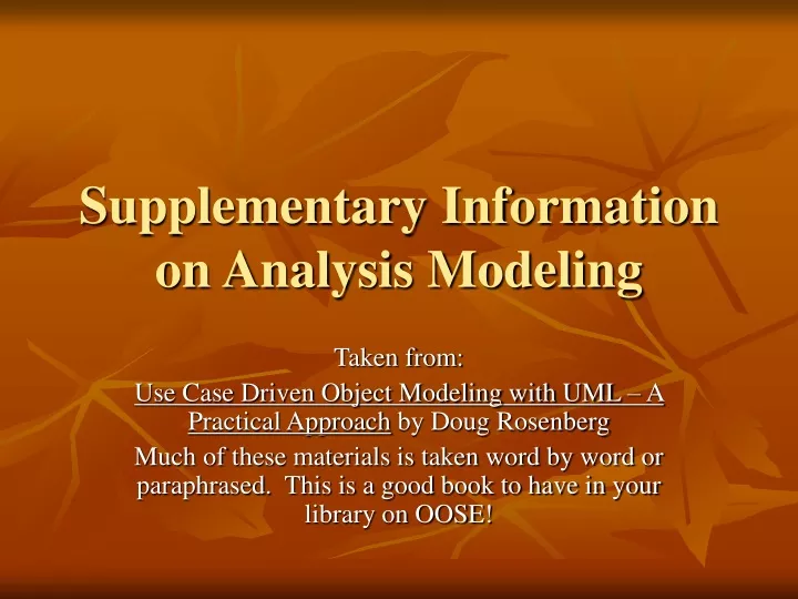 supplementary information on analysis modeling