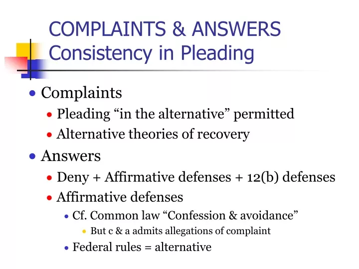 complaints answers consistency in pleading