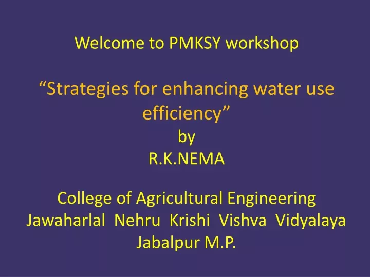 welcome to pmksy workshop strategies
