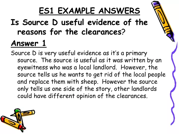 es1 example answers is source d useful evidence