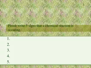 Please write 5 signs that a chemical reaction is occuring.