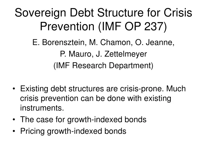 sovereign debt structure for crisis prevention imf op 237