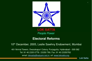 Electoral Reforms 10 th  December, 2005, Leslie Sawhny Endowment, Mumbai