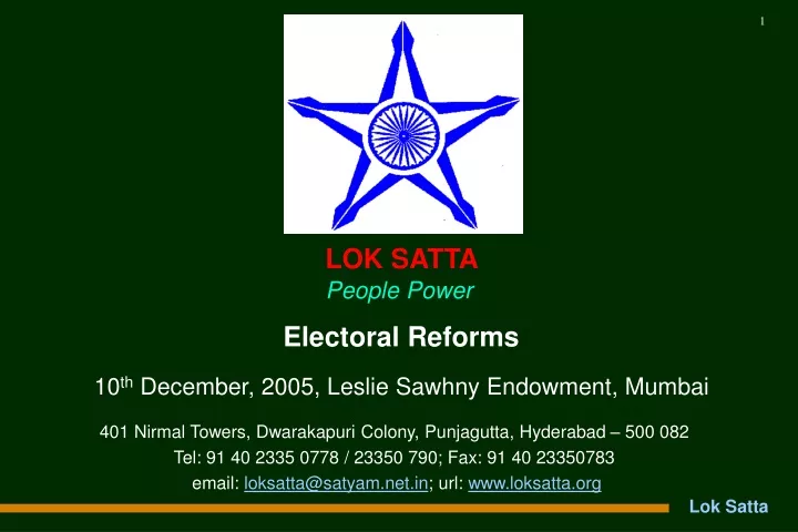 electoral reforms 10 th december 2005 leslie sawhny endowment mumbai