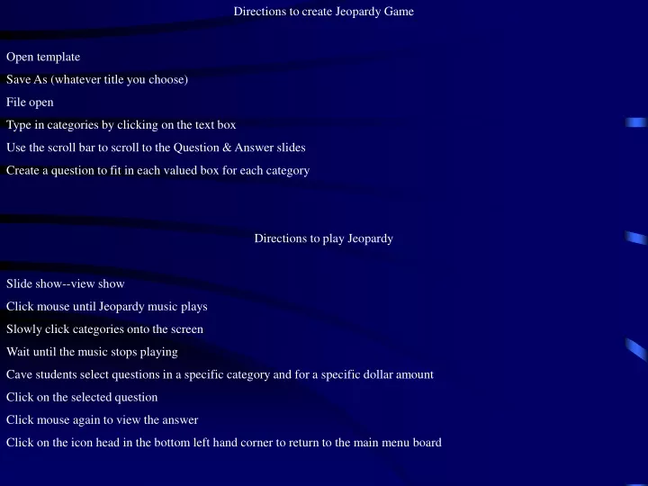 directions to create jeopardy game open template