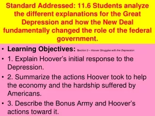 Learning Objectives:  S ection 3 – Hoover Struggles with the Depression