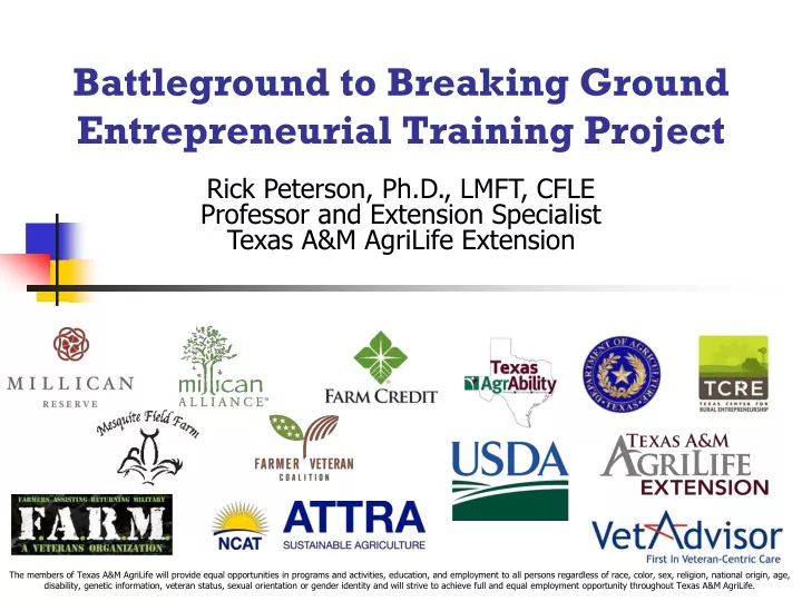 battleground to breaking ground entrepreneurial training project