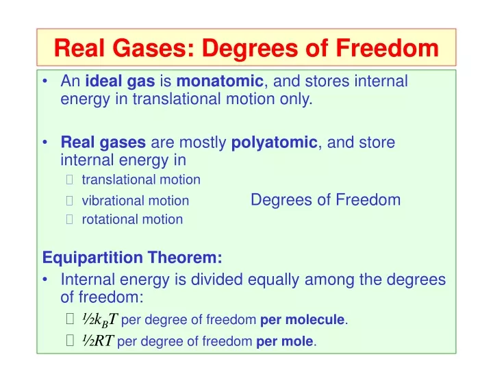 real gases degrees of freedom