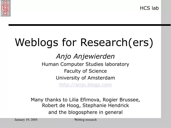 weblogs for research ers