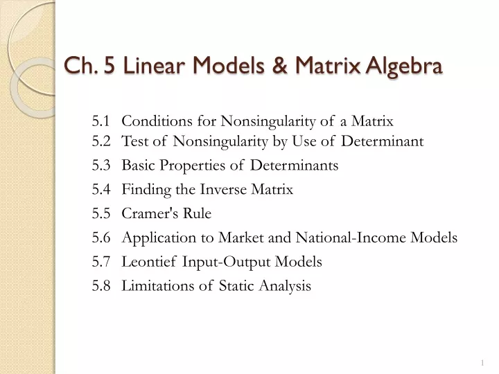 ch 5 linear models matrix algebra