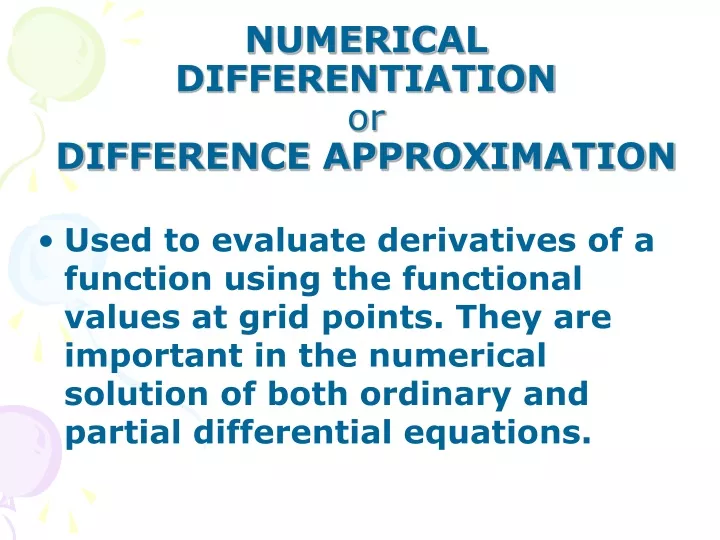 numerical differentiation or difference approximation