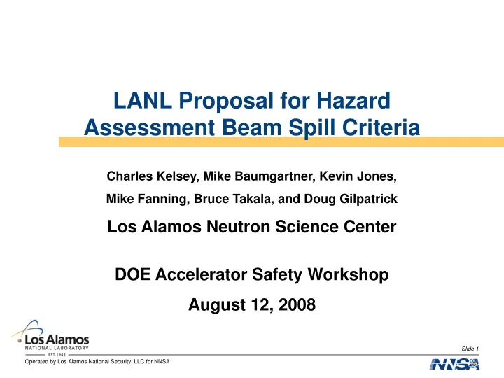 lanl proposal for hazard assessment beam spill criteria