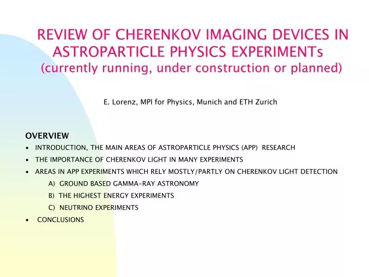 review of cherenkov imaging devices