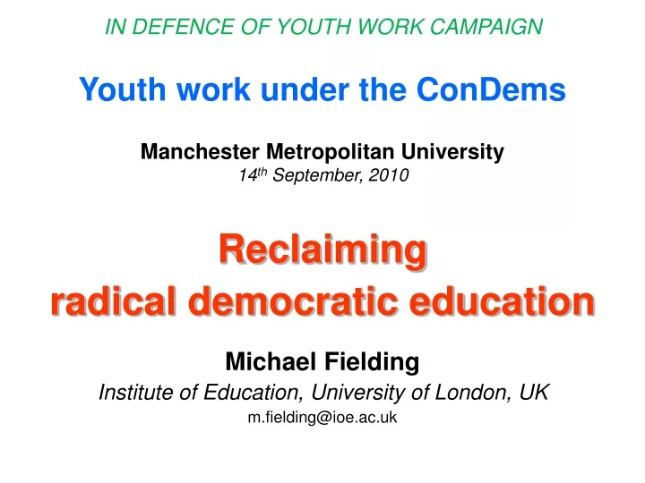 in defence of youth work campaign youth work