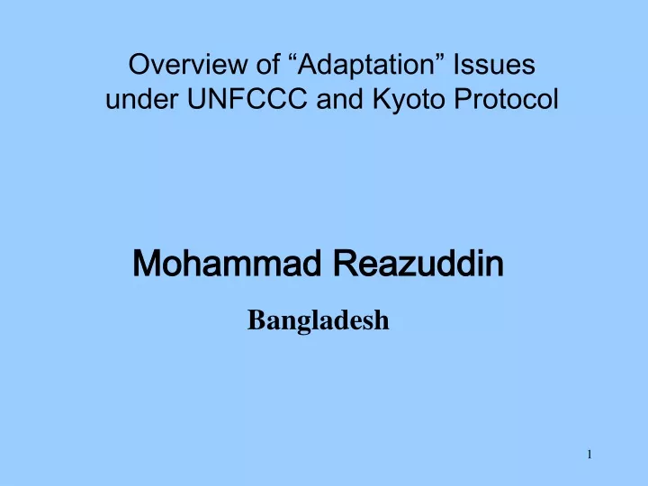 overview of adaptation issues under unfccc