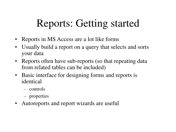 reports getting started