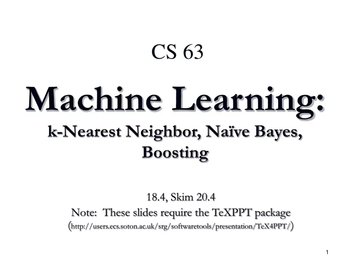 machine learning k nearest neighbor na ve bayes boosting